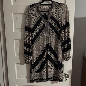 Hale Bob Black and Cream Long Sleeve Dress